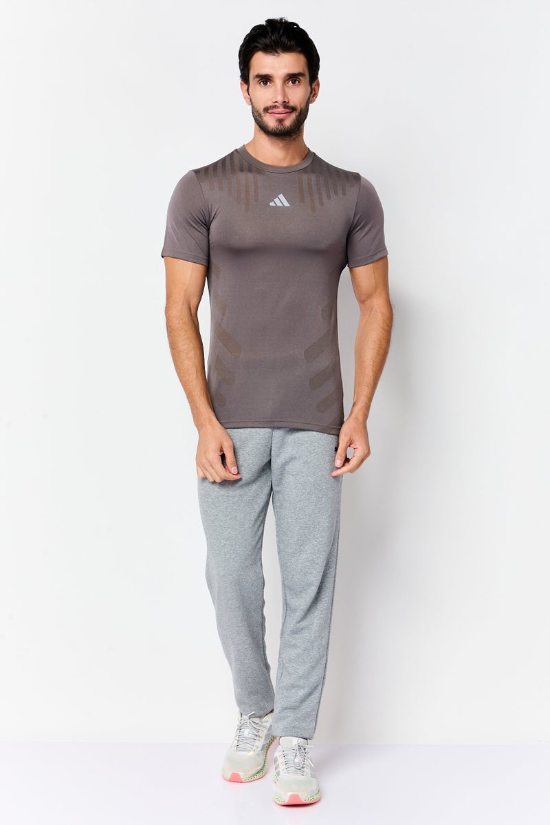 Adidas Men Slim Fit Brand Logo Short Sleeves Outdoors T-Shirt, Grey - Image 2